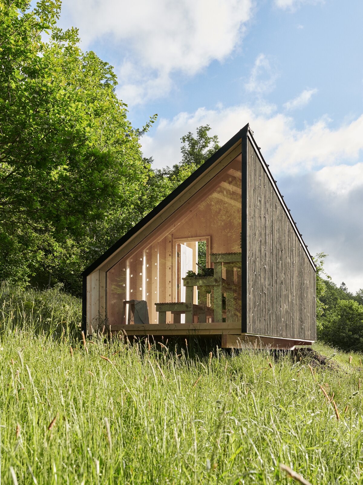 Clients can customize the cabin's exterior, making it out of wood or steel.