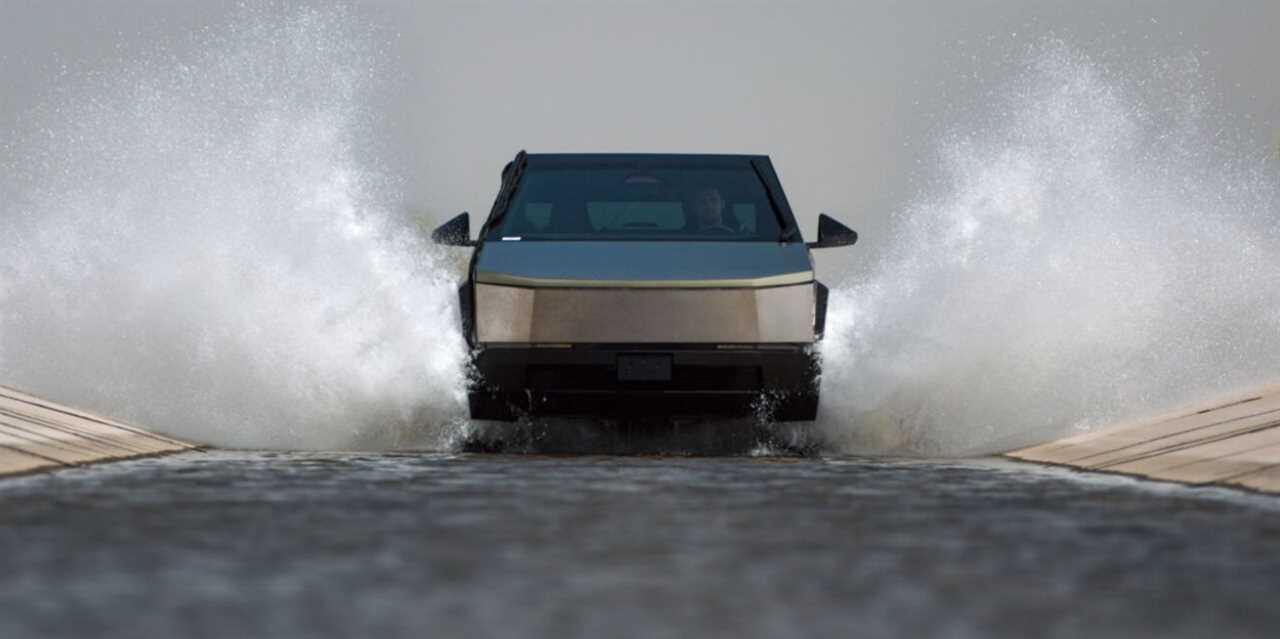 The Tesla Cybertruck undergoes testing in water.