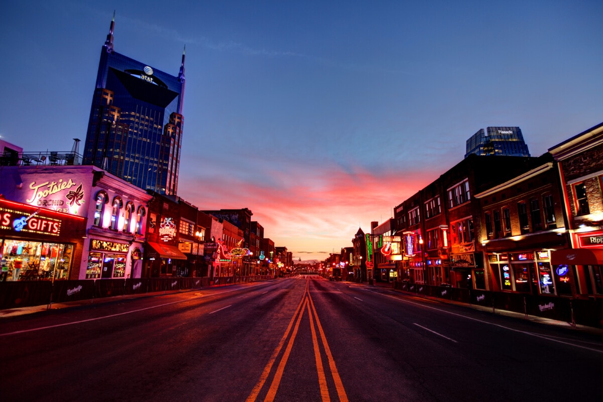 Broadway in downtown Nashville, Tennessee. Lower Broadway is a renowned entertainment district for country music. Nashville is the capital of the U.S. state of Tennessee. Nashville is known as the country-music capital of the world. The city is also known for its culture and commerce and great bar scene