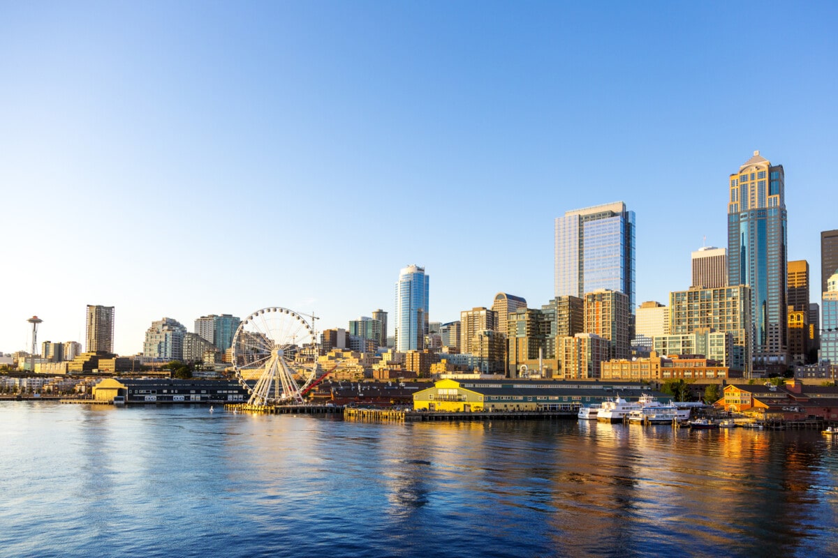 Seattle Downtown Waterfront with Space Needle and Great wheel