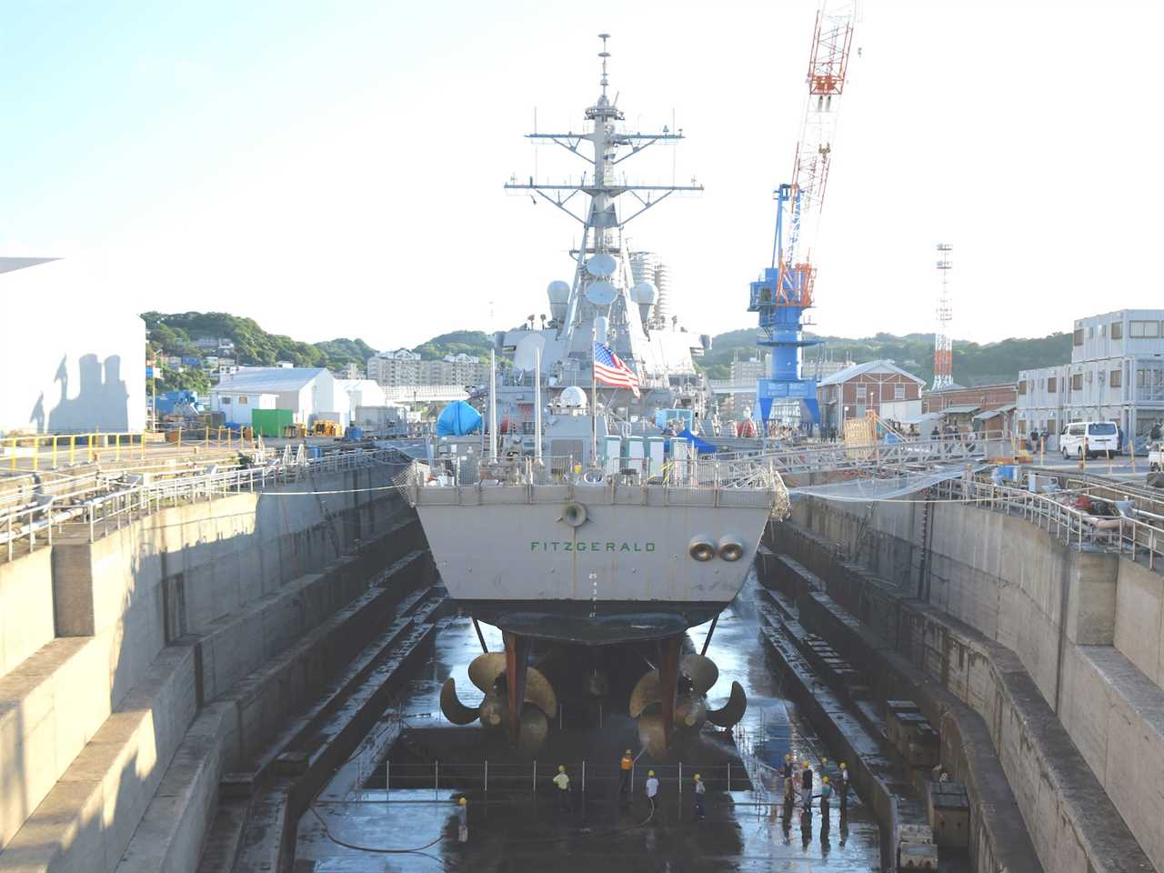 Navy guided-missile destroyer USS Fitzgerald Japan dry dock