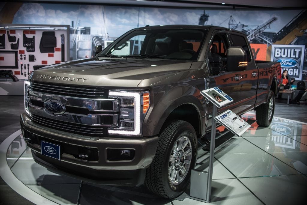 Ford F350 truck on display at an auto show