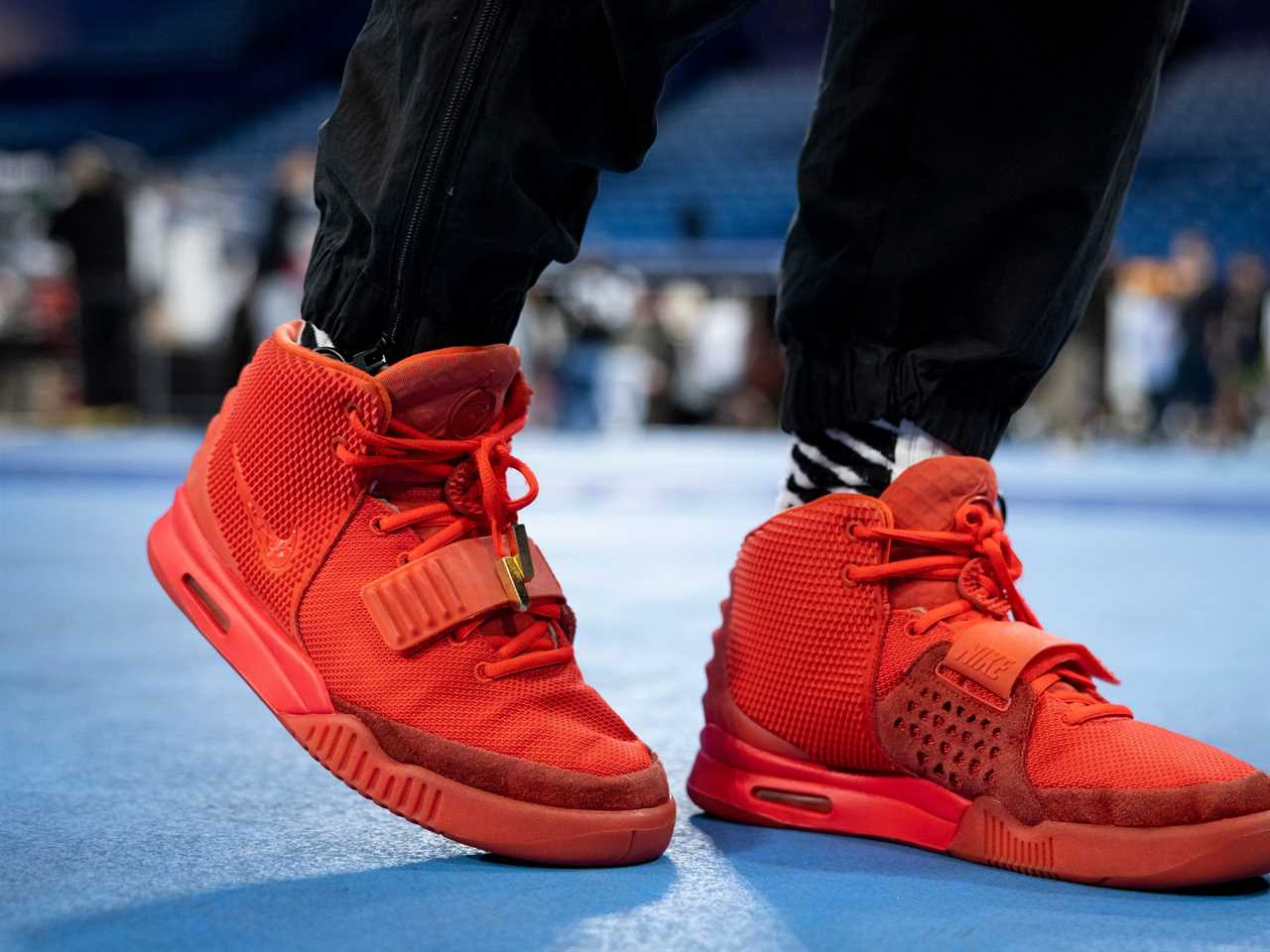 A pair of Nike Air Yeezy 2 Red October X Kanye West valued at over AUD$30,000