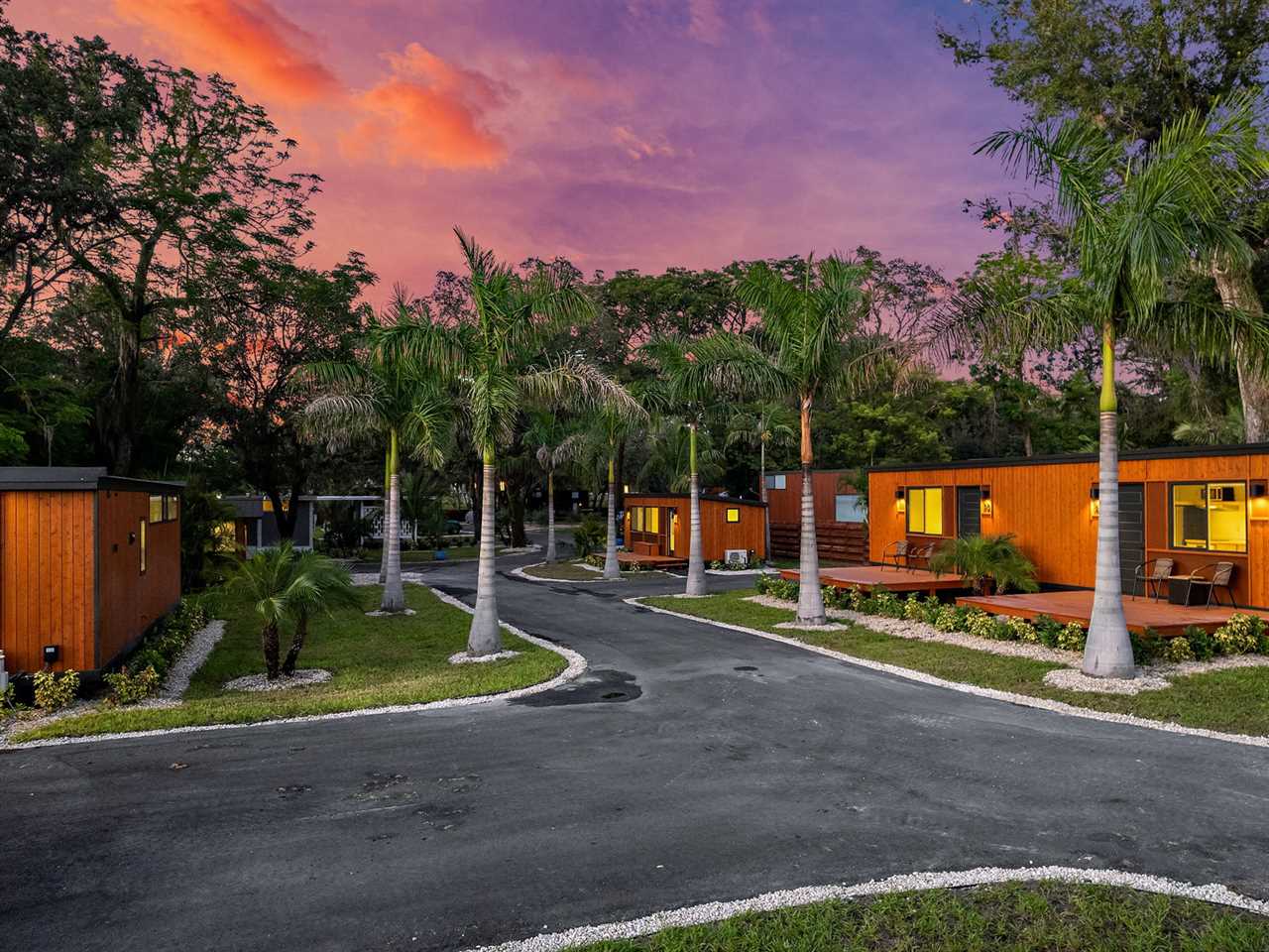 Escape Homes' Escape Tampa Bay Palm Court neighborhood of tiny homes.