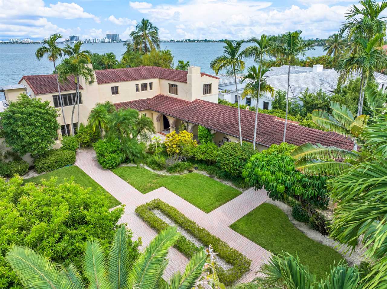 An aerial shot of a mansion in Miami Beach.