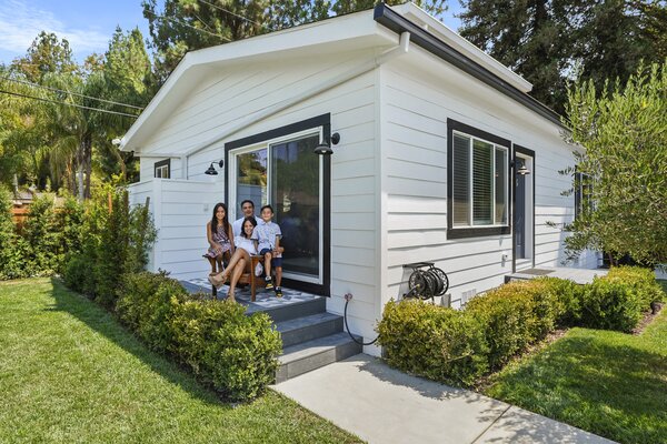 Other customizations to the exterior of a Villa prefab include a site-built, uncovered deck and the choice between a gable- or shed-style roof.