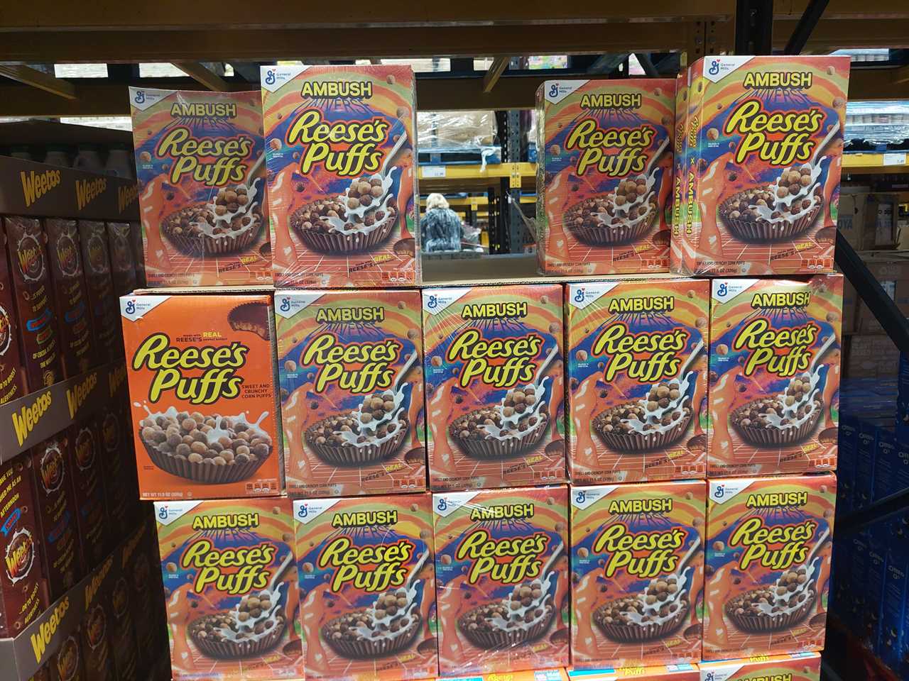 Boxes of Reese's Puffs on sale at Costco in London