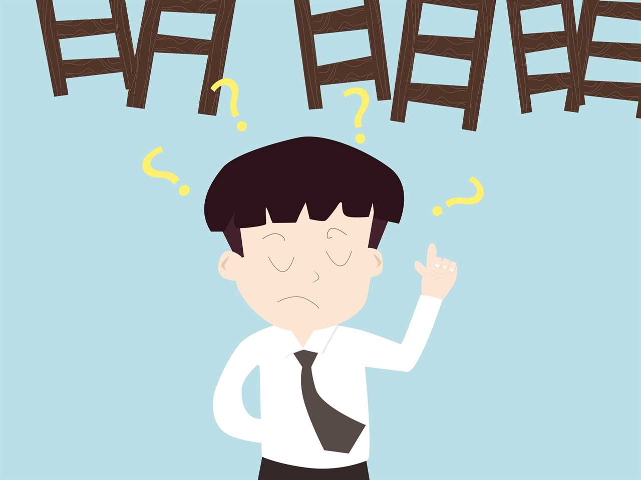 Illustration of a man deciding whether to climb a ladder