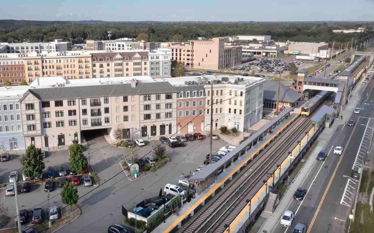 The Wyandanch Village apartment complex adjacent to the Wyandanch, New York, Long Island Rail Road station is show in this aerial photograph on September 12, 2023. It is one example of transit orientated development on Long Island.