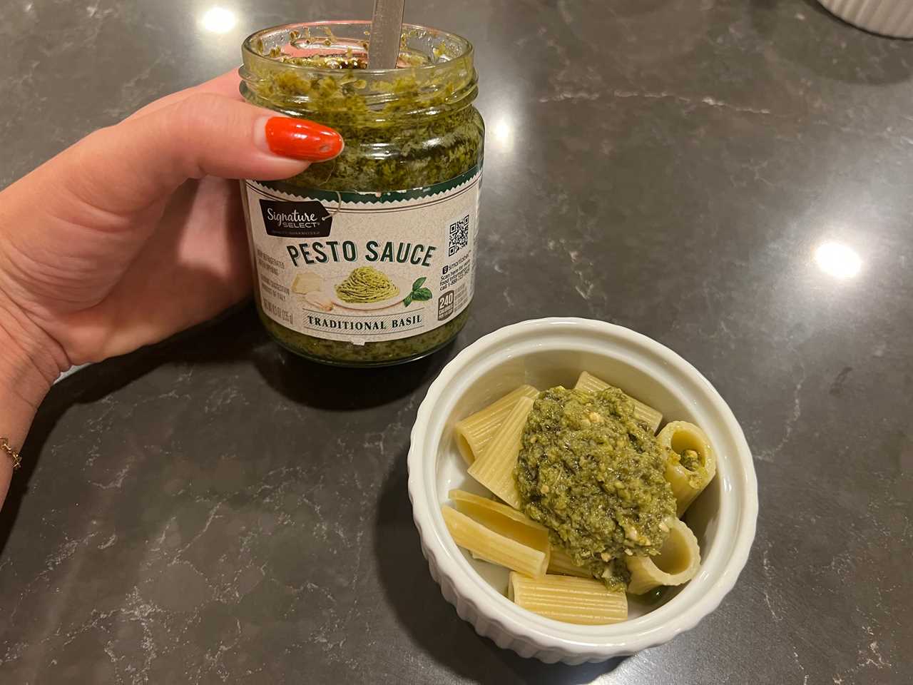 Safeway's pesto on rigatoni.