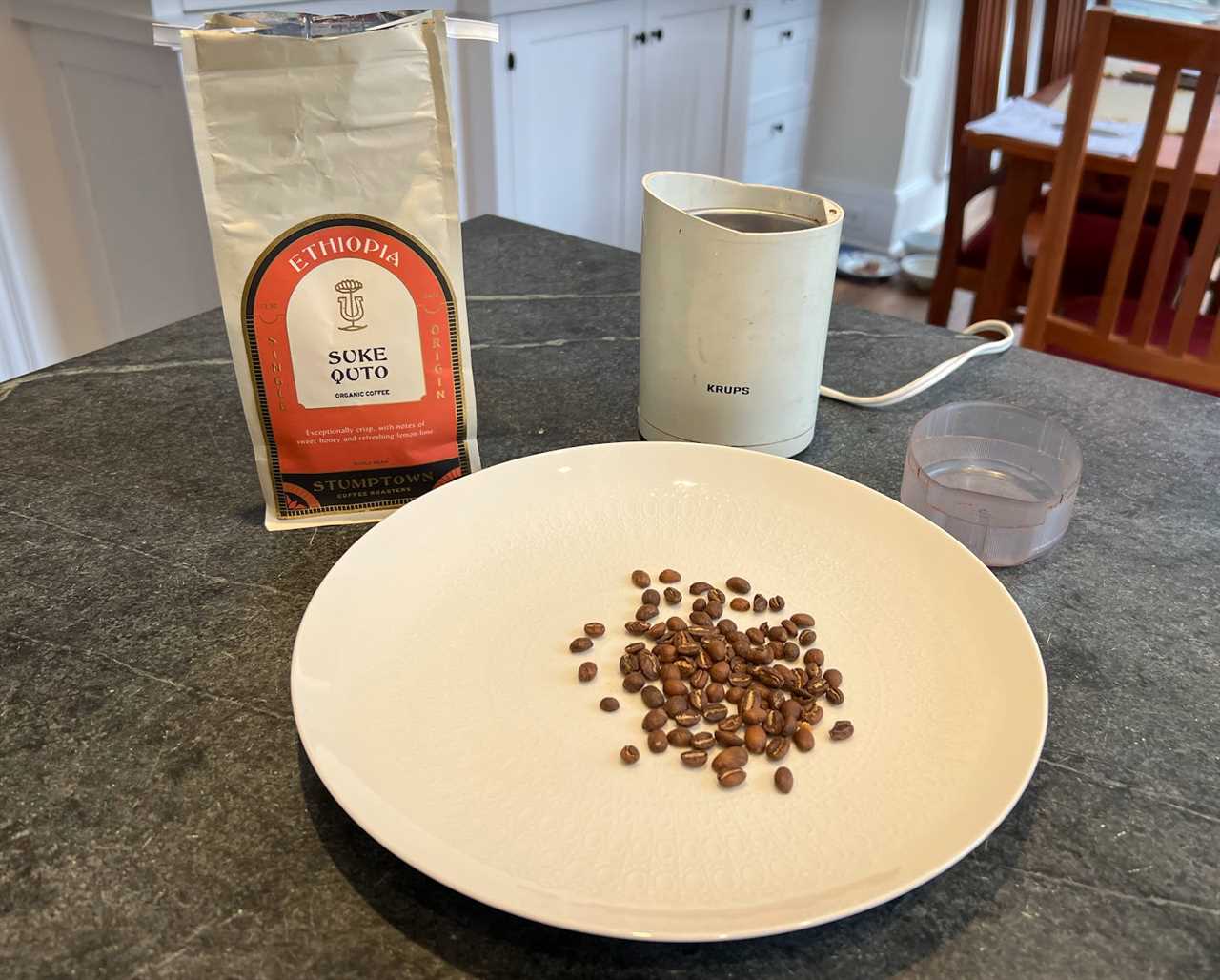 Ethiopian coffee beans and grinder