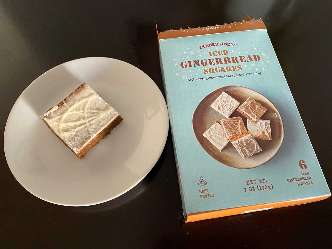 Trader Joe's iced gingerbread square on a plate