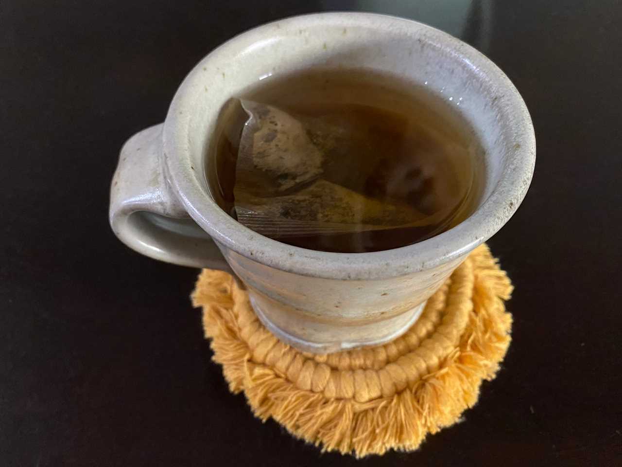 Trader Joe's candy-cane green tea in a mug