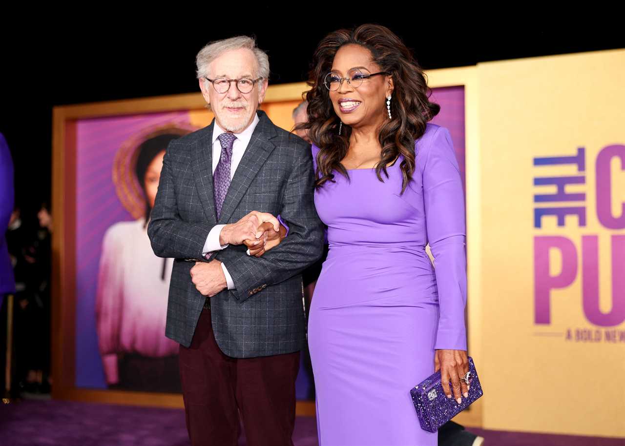 Steven Spielberg and Oprah Winfrey at the premiere of "The Color Purple" held at The Academy Museum on December 6, 2023 in Los Angeles, California.