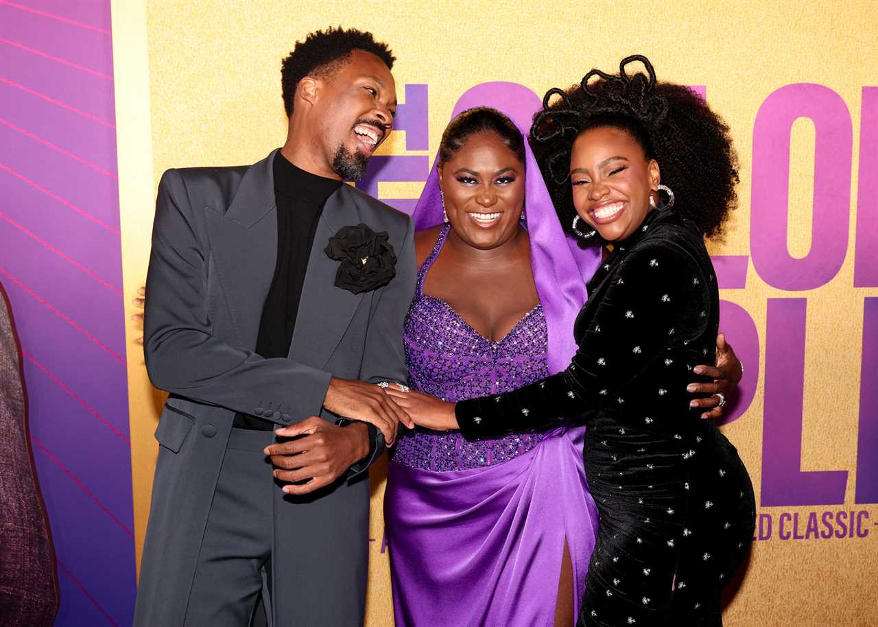 Corey Hawkins, Danielle Brooks and Teyonah Parris at the premiere of "The Color Purple" held at The Academy Museum on December 6, 2023 in Los Angeles, California.