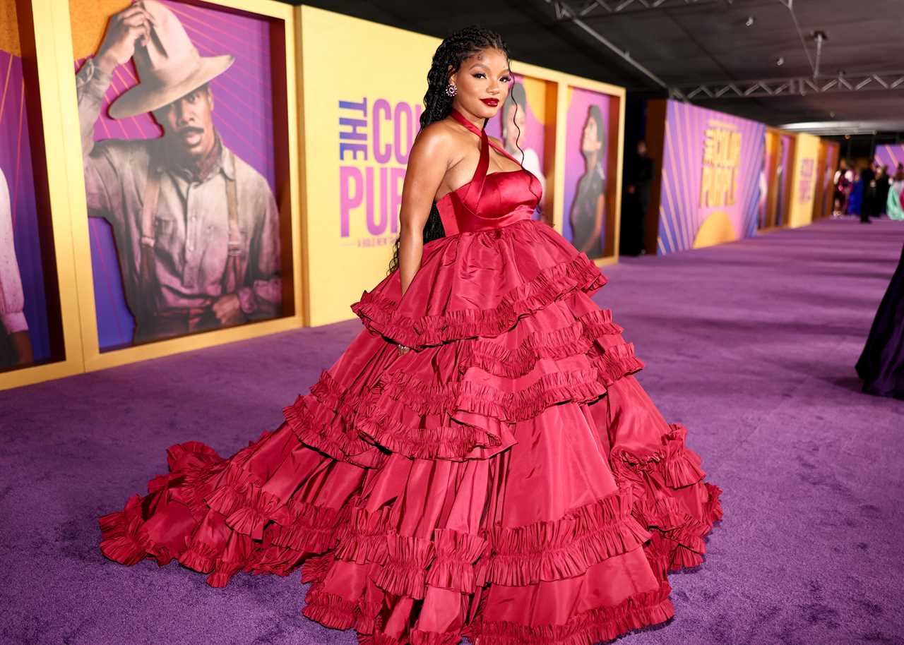 Halle Bailey at the premiere of "The Color Purple" held at The Academy Museum on December 6, 2023 in Los Angeles, California.