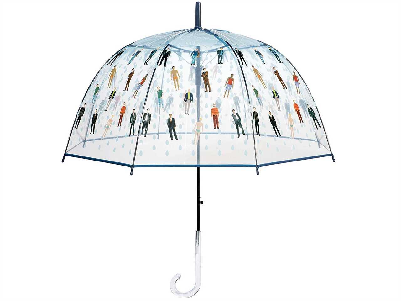 Punny clear umbrella with a design of "raining men."