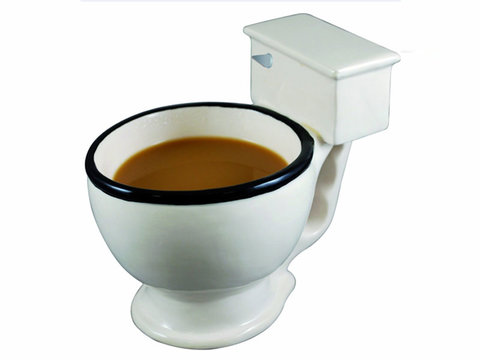 toilet shaped mug with coffee inside