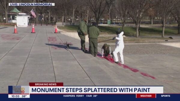 Pro-Hamas Graffiti and Red Paint Splashed on Lincoln Memorial Plaza in DC