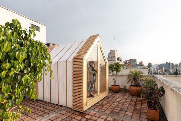 This Iwi prefab was designed by architects Juan Ruiz and Amelia Tapia for anyone looking to add a flexible space to their property. With a timber frame clad in cork and waterproof canvas stitched into wood ribbing, it expands like an accordion to a total of roughly 92 square feet. When compressed, it becomes a 26-square-foot roofed hutch.