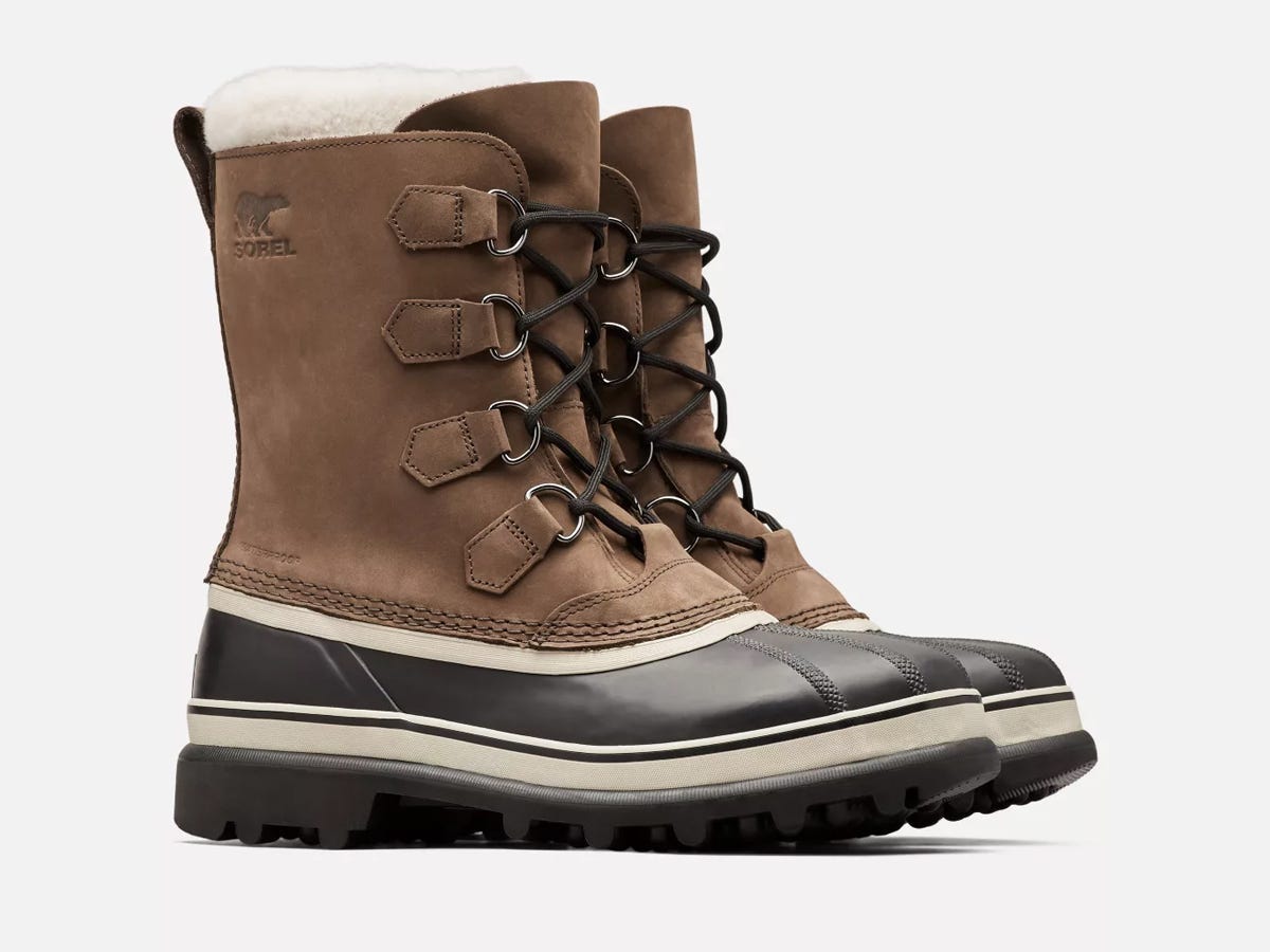 A pair of brown Sorel Caribou Pac Boots.