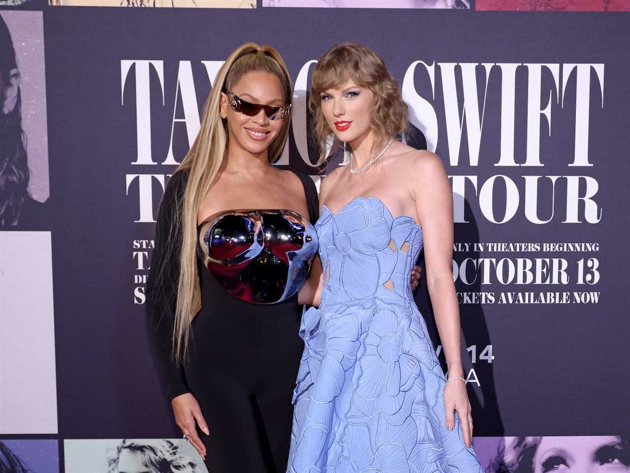 Beyoncé Knowles-Carter and Taylor Swift attend the "Taylor Swift: The Eras Tour" Concert Movie World Premiere on October 11, 2023 in Los Angeles, California.