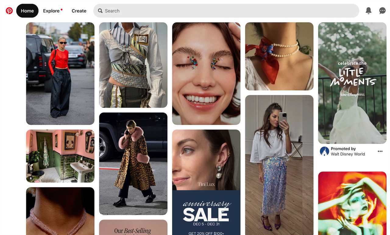 A Pinterest home page.