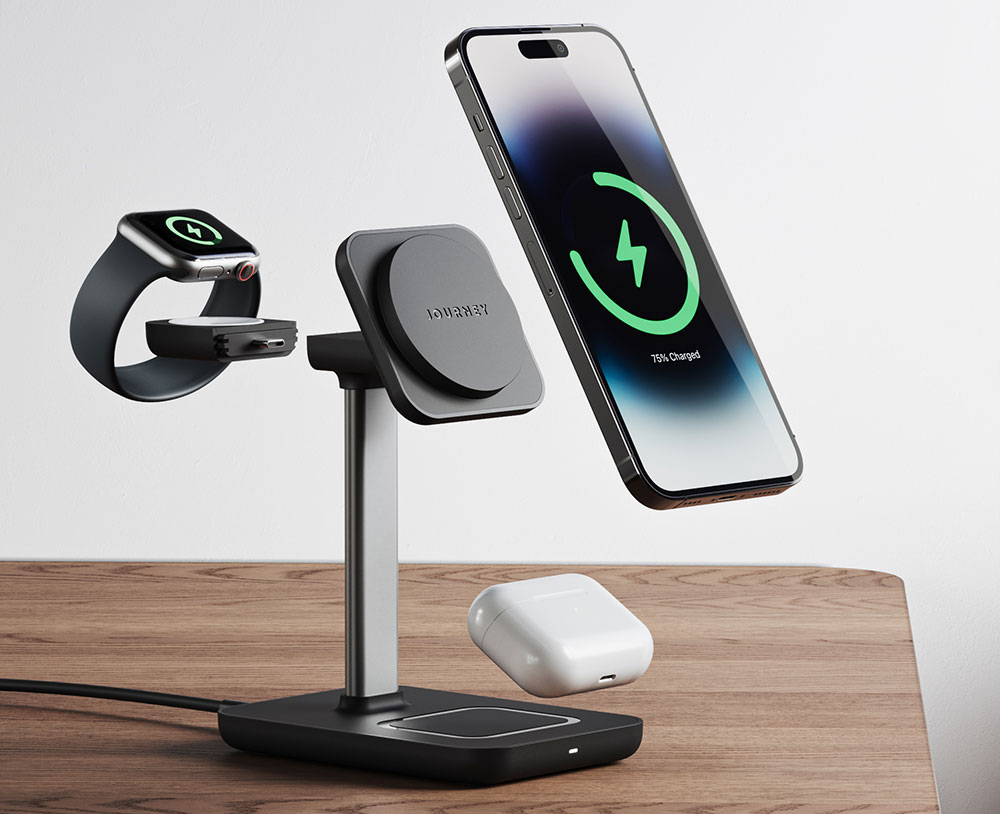 Journey Rapid TRIO 3-in-1 Wireless Charging Station - Tilting 3-in-1 magnetic charger