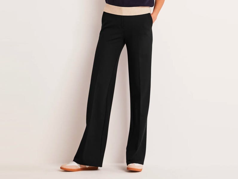 Person wearing the Boden Hampshire Ponte Wideleg Pants in black.