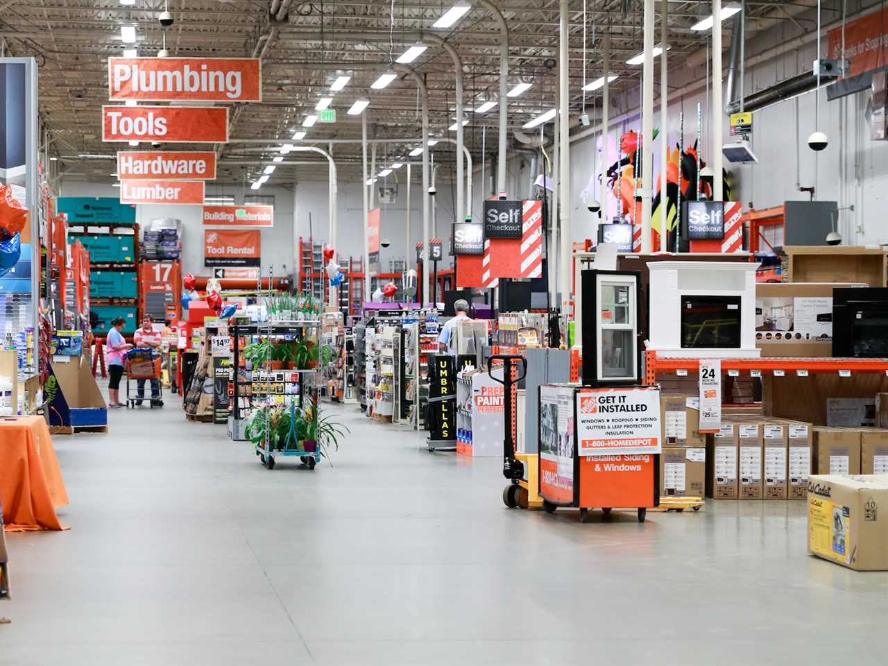 interior shot of the front of a home depot store