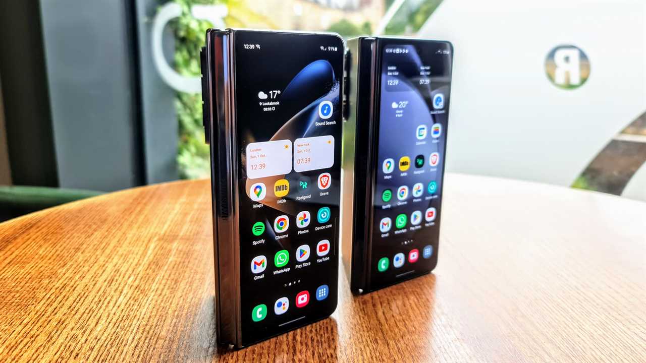 Samsung Galaxy Z Fold 4 and Fold 5 side by side showing front displays