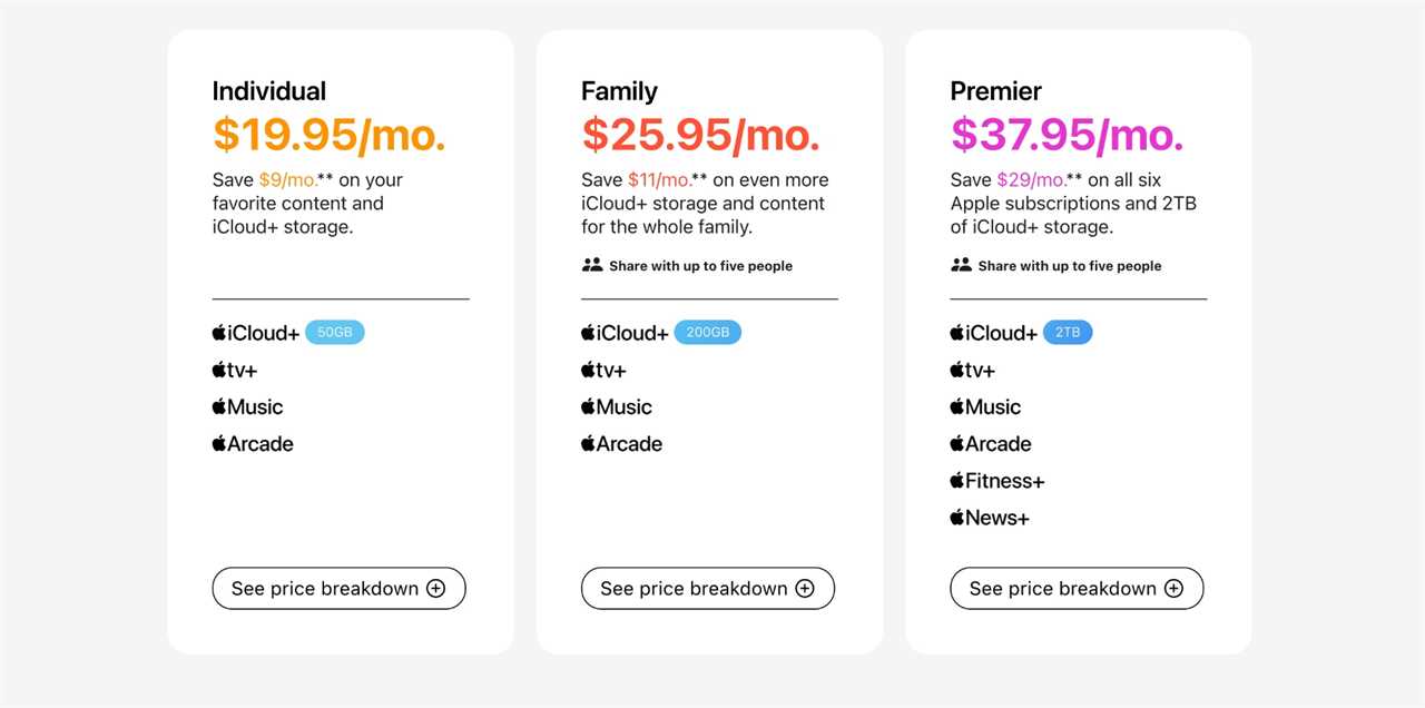 Apple One subscription price in late 2023