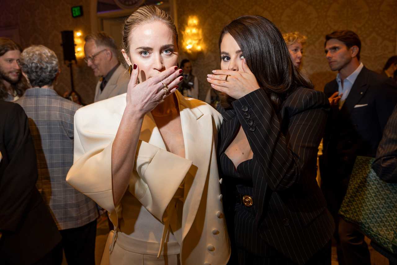 Emily Blunt from "Oppenheimer," and Selena Gomez from "Only Murders in the Building," mingled during the 2023 American Film Institute Awards, at Four Seasons Hotel , in Los Angeles, CA, Friday, Jan. 12, 2024.