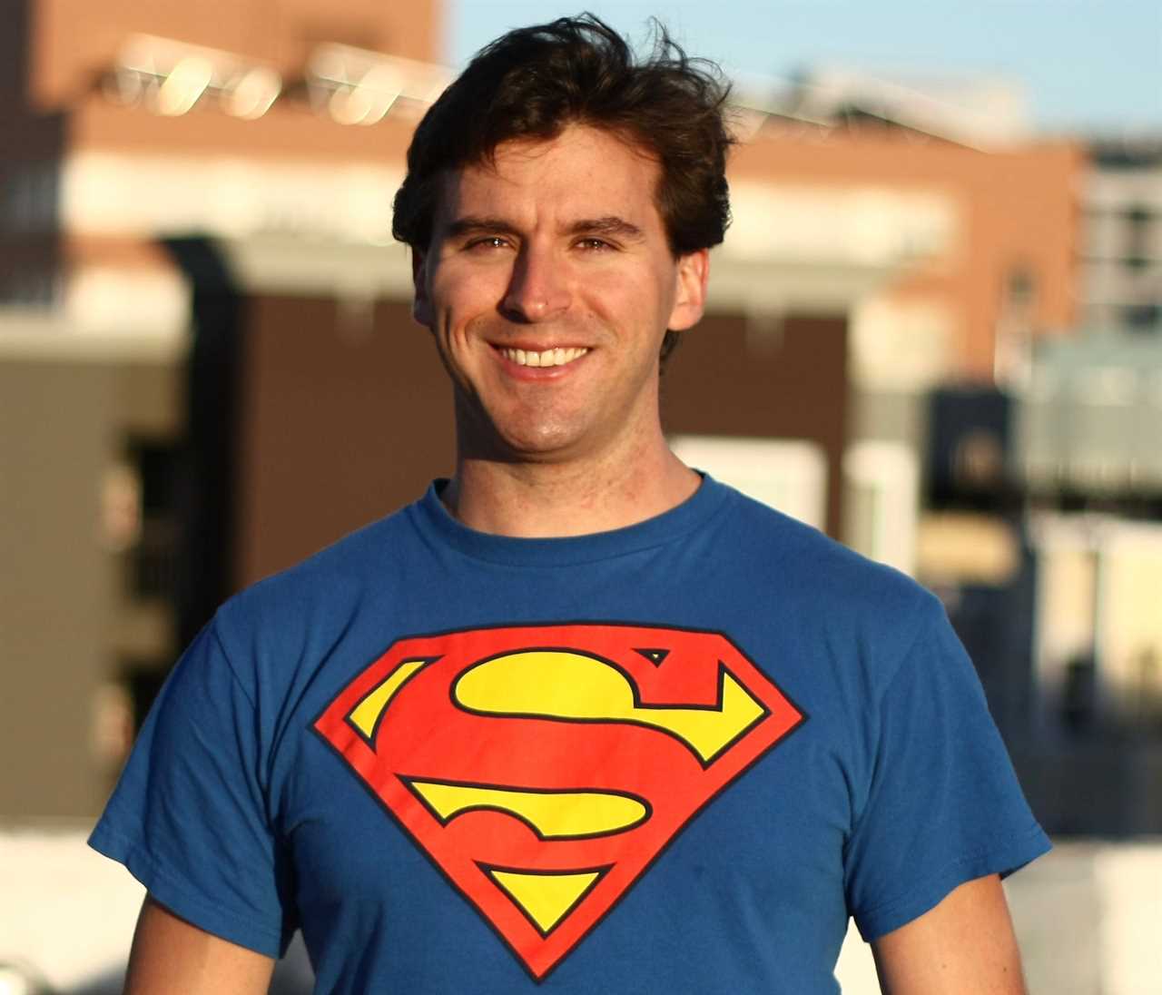 Greg Schwartz in a superman t-shirt