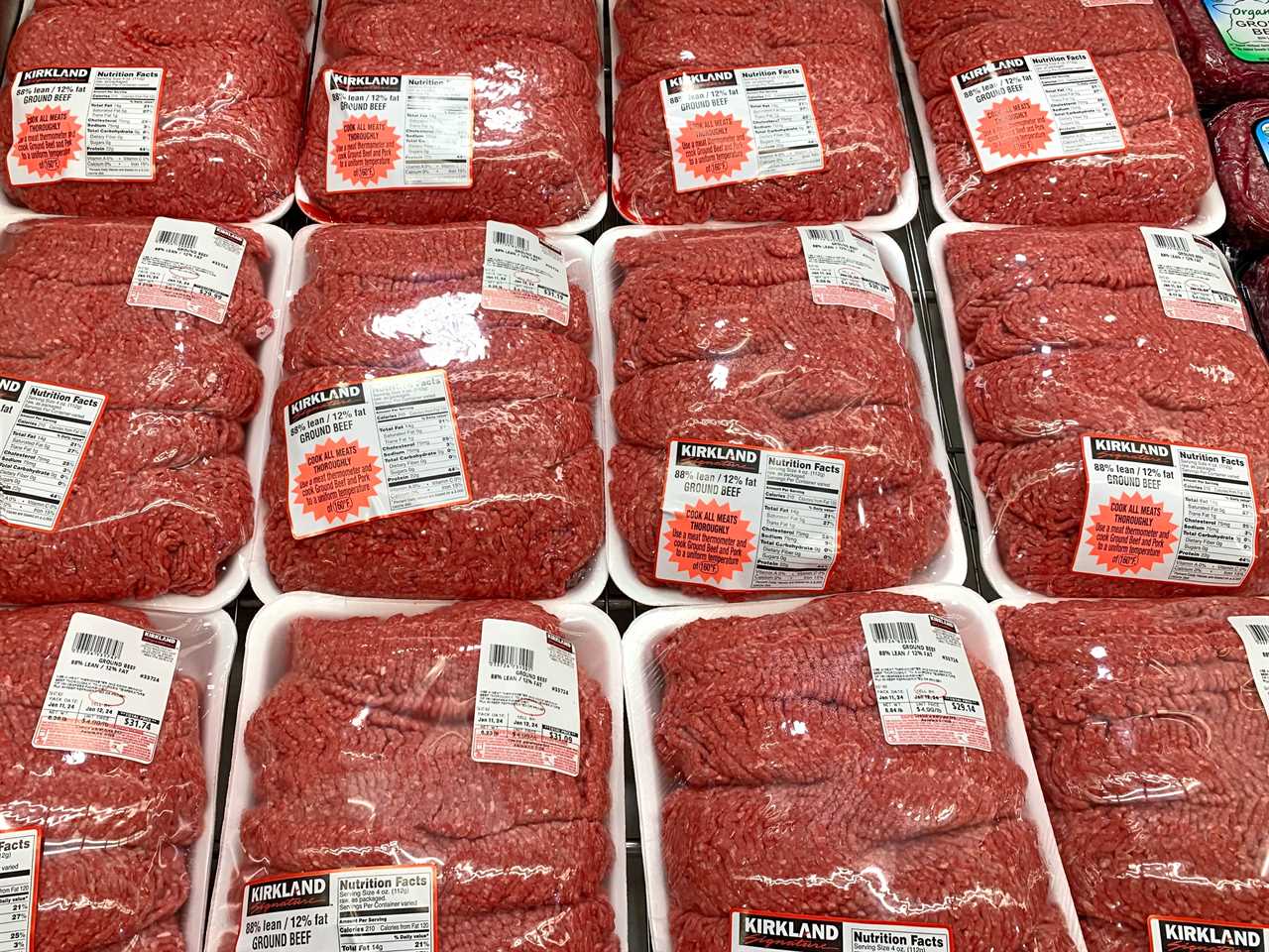 Packages of Kirkland Signature beef on display at Costco.