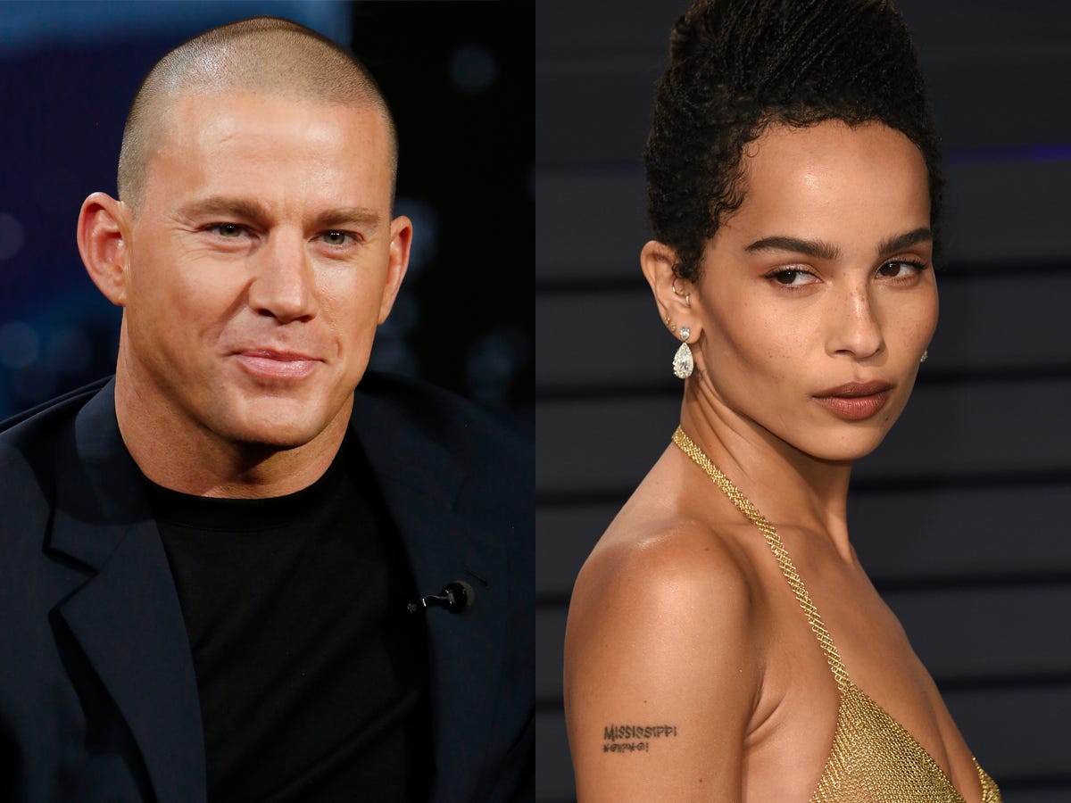 On the left: Channing Tatum in February 2022. On the right: Zoe Kravitz in February 2019.