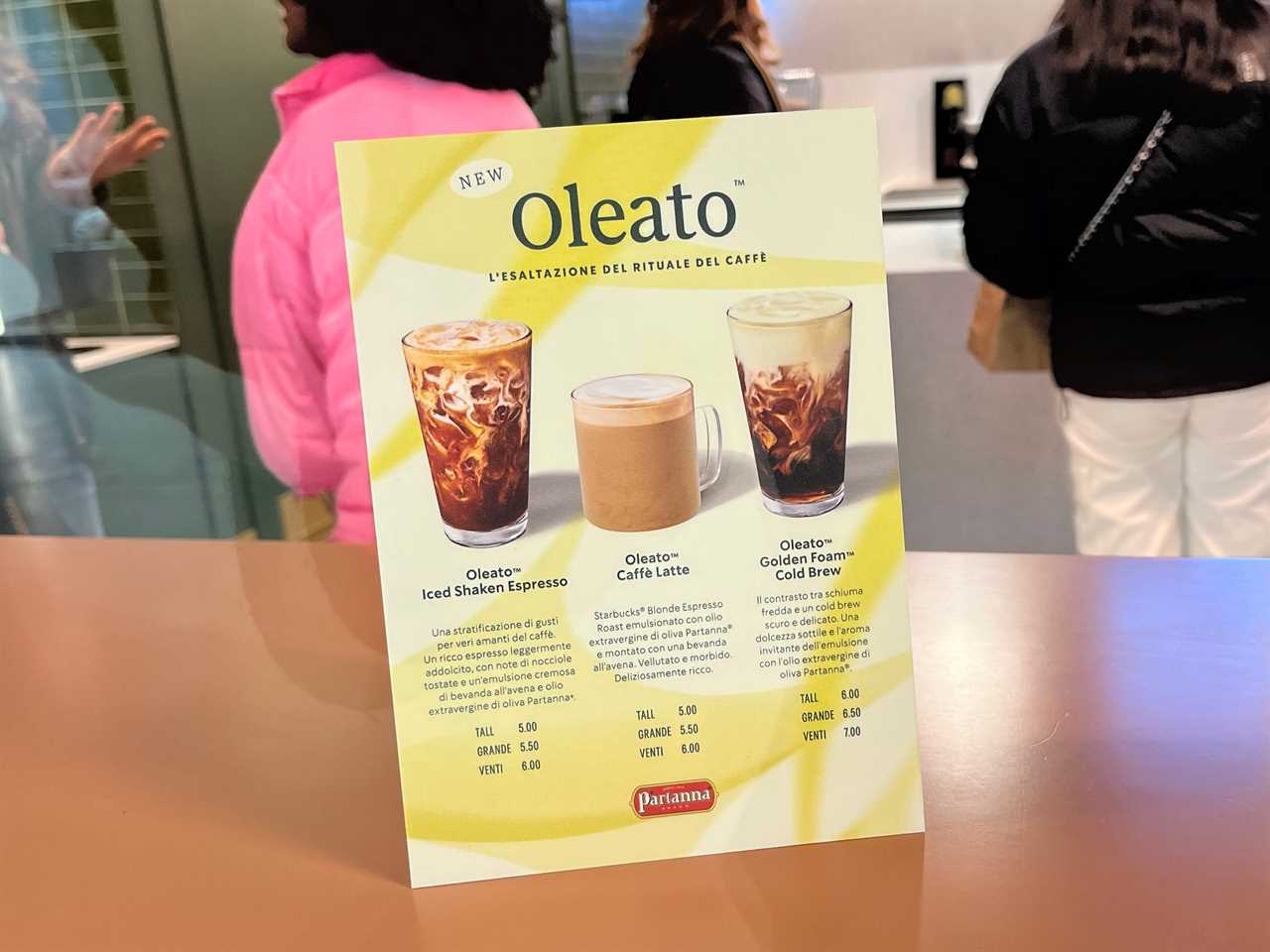 three oleato drinks at starbucks, sign of core range