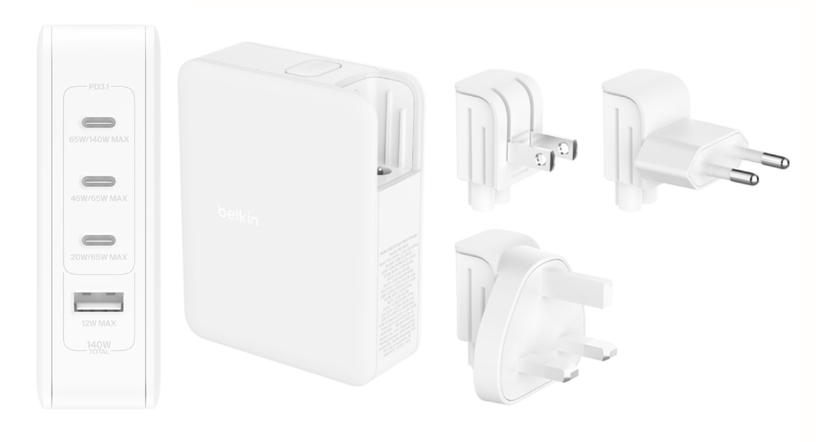 Belkin BoostCharge Pro 140W 4-Port GaN Wall Charger - Best travel wall charger for 16-inch MacBook Pro