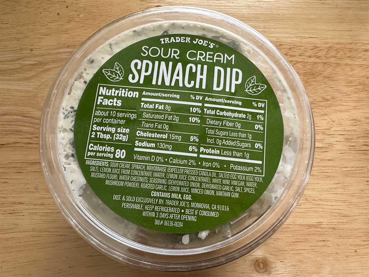 Trader Joe's sour-cream spinach dip sits on a table