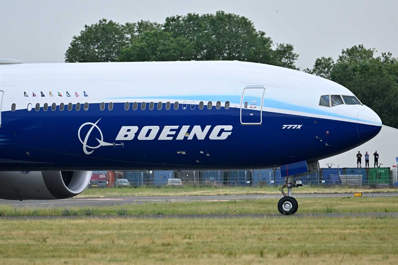 A Boeing 777-9 performs to take off during the 54th International Paris Air Show at Le Bourget Airport, north of Paris, France on June 19, 2023.