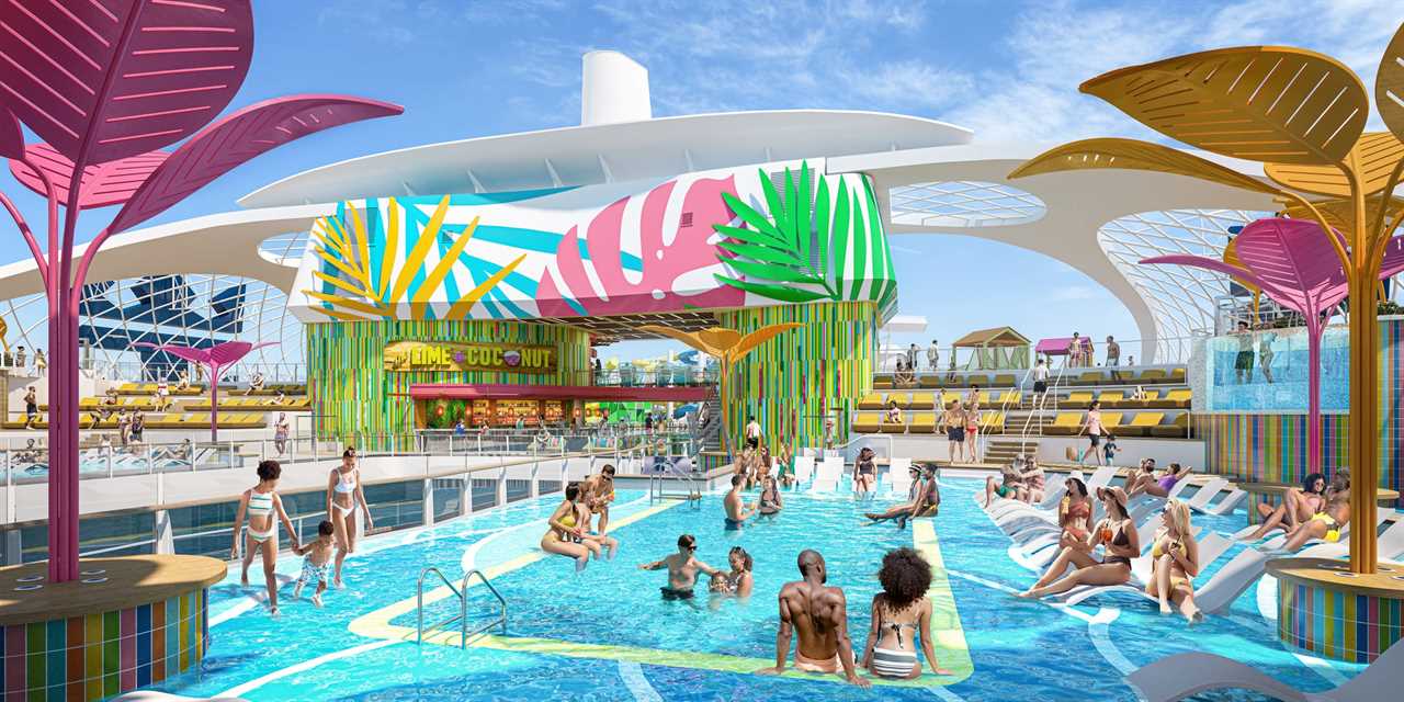 Rendering of Utopia of the Seas' pool deck with people