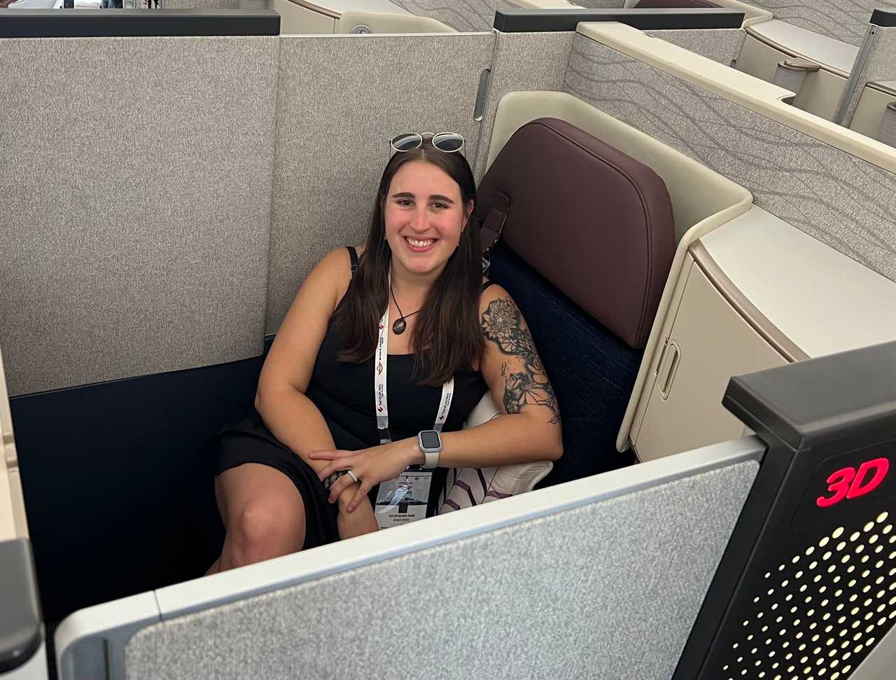 The author sitting in the new Air India business class.