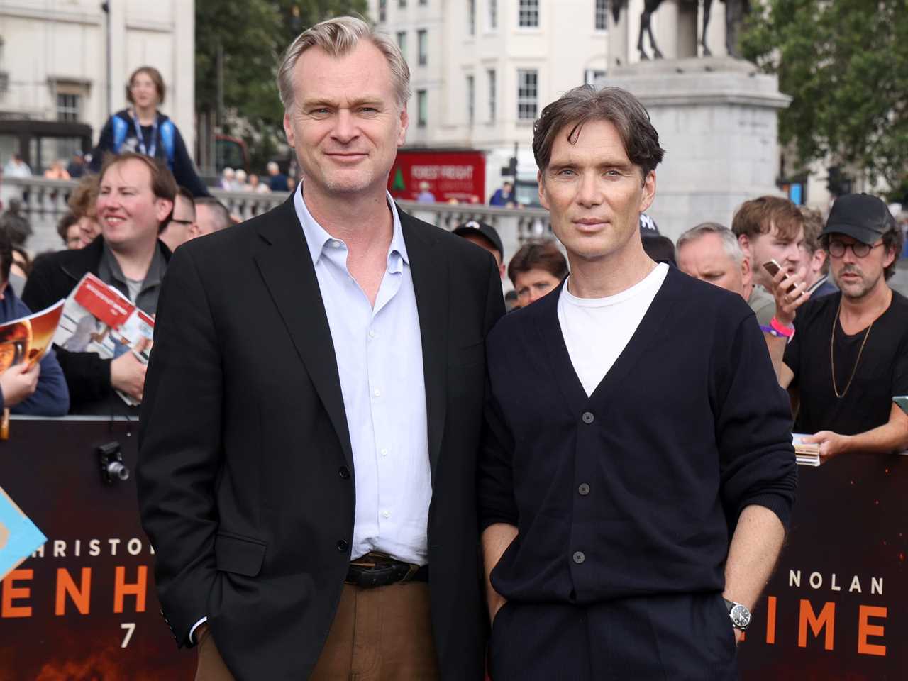 Christopher Nolan and Cillian Murphy at the London photocall for "Oppenheimer" on July 12, 2023.