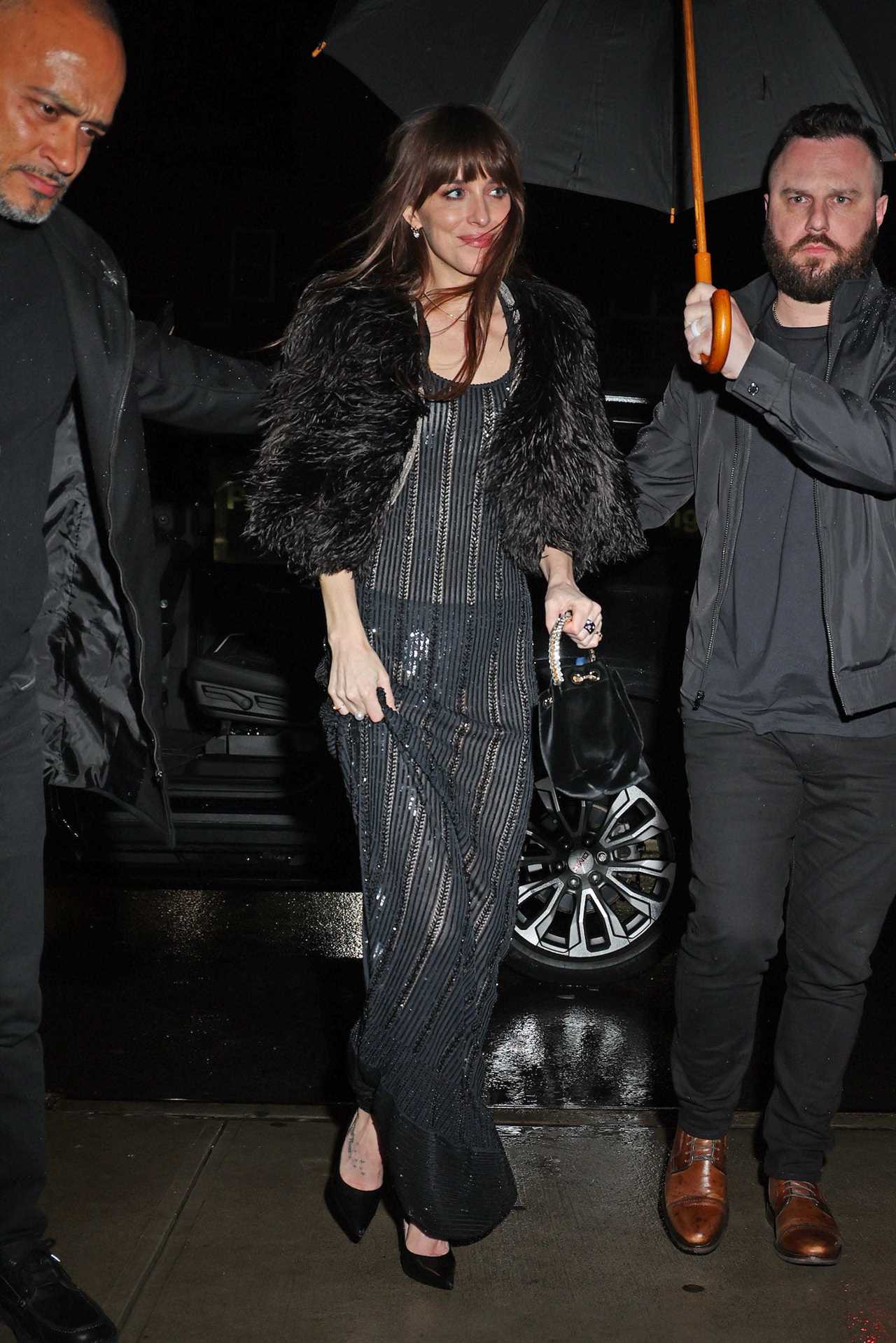 Dakota Johnson leaves a "Saturday Night Live" after-party on January 28, 2024.