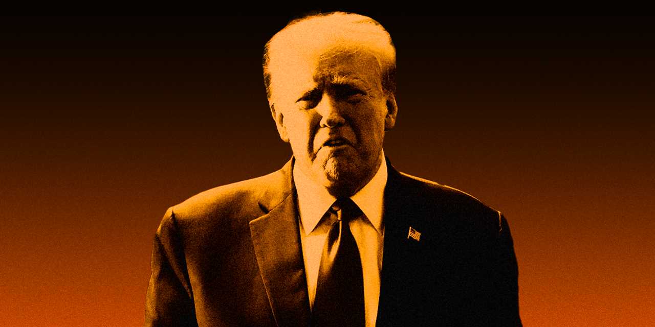 Donald Trump on a orange and black background