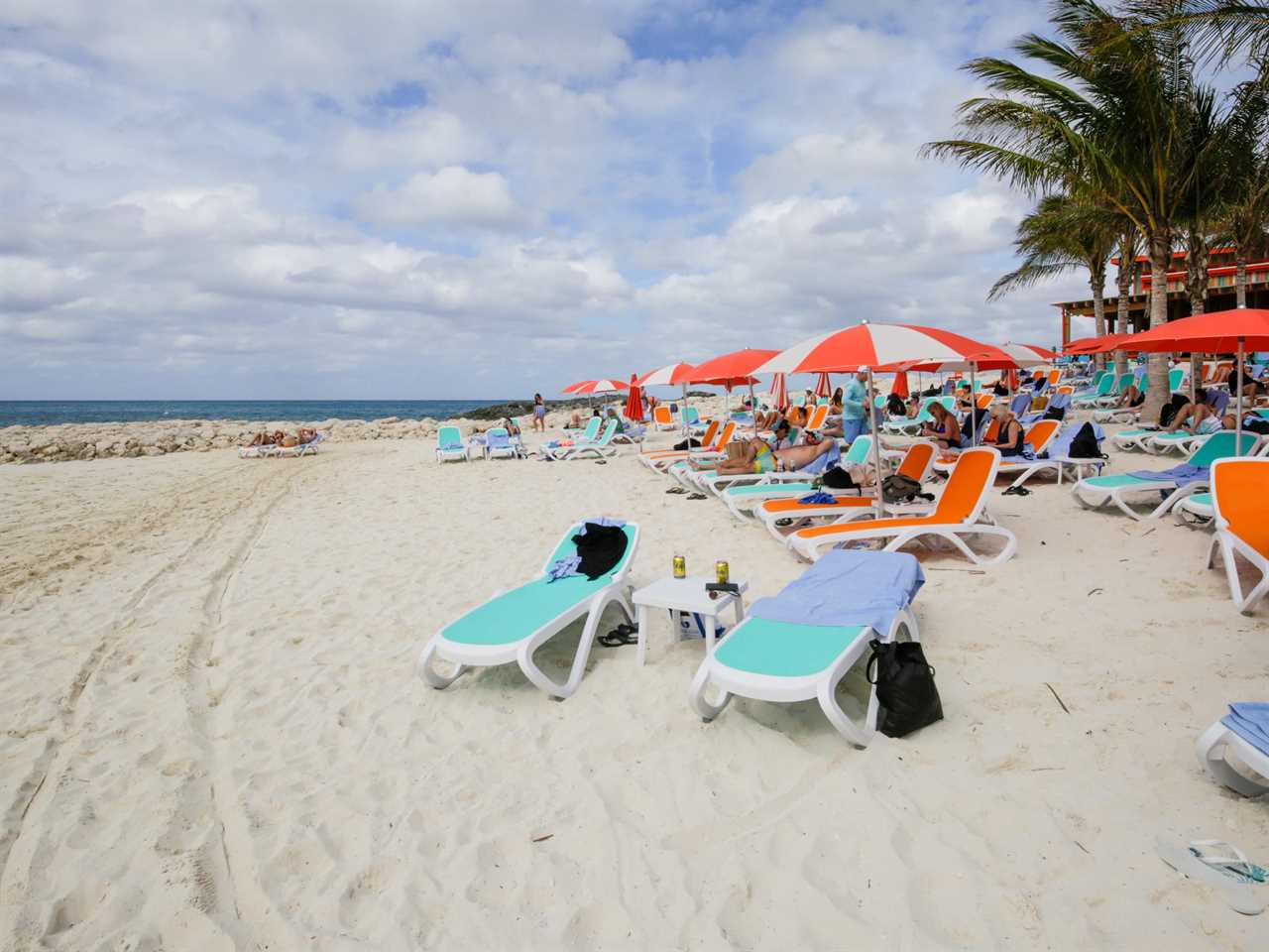 empty loungers at Royal Caribbean Perfect Day at CocoCay's Hideaway Beach