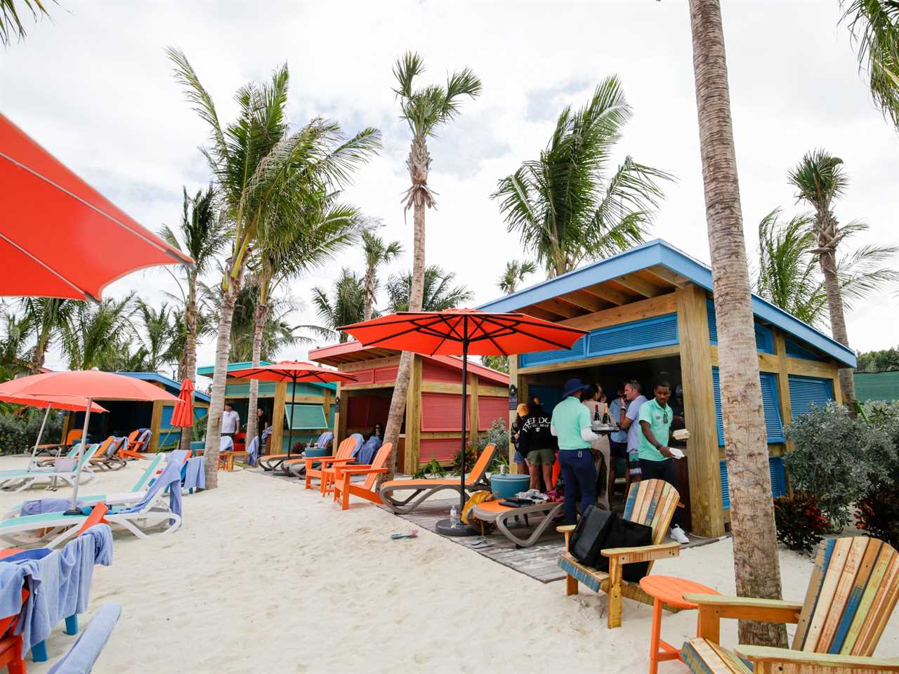 people at Hideaway Beach's cabanas