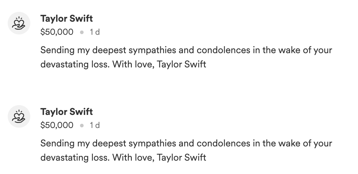 Taylor Swift's message to the family of Elizabeth Lopez-Galvan, a woman who was killed in the mass shooting at the Kansas City Chiefs victory parade.