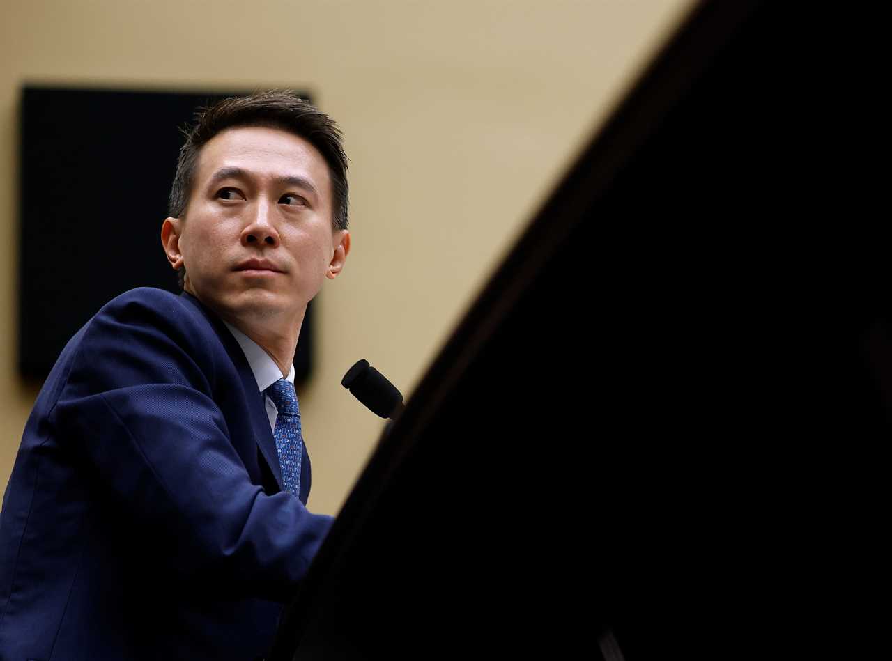 TikTok CEO Shou Chew appeared in a blue suit and blue tie at a Congressional committee hearing on March 23, 2023 in Washington, DC.