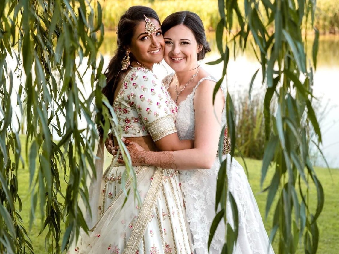 Katy Gleming and her wife on her wedding day